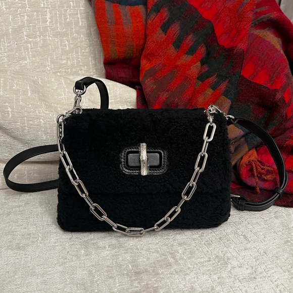 Brandon Blackwoods Bowen Bag in Black Shearling with Silver Hardware - Picture 3 of 7
